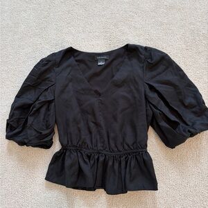 Club Monaco Black Puff Sleeve Blouse